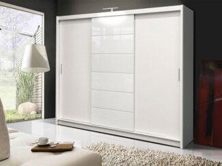 Kleiderschrank Malibu LED, mit Frontspiegel, Farbe: Weiß / Weiß Glas
