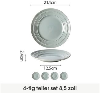 JIWOO Teller 4er Ø21,4cm, Salatteller Frühstücksteller Pastateller Dessertteller, (4 St), Keramik Hochwertiges Tellerset Grau Mikrowellen spülmaschinenfest