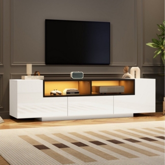 BlingBin TV-Schrank Moderner Hochglanz Lowboard Fernsehschrank TV-Kommode Mit LED-Licht (Fernsehkommode mit 2 L-förmige Türen, 1 Schublade und 2 Offene Fächer, 1-St, Größe: 180 x 40 x 48 cm, Gesamttragfähigkeit: 40kg) Wohnzimmerschrank für 75-Zoll-Fern...