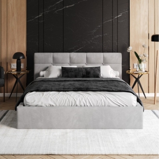 FDM Polsterbett VEGAS Bettkasten MADE IN EU - mit hochwertigem Velours Bezug (verfügbar 90x200 120x200 140x200 160x200 180x200cm, Bettrahmen, Bett, mit großen gepolsterten Kopfteil, mit Bettkasten zum aufklappen), Hebbarer Metallrahmen, Bettkasten, ohn...