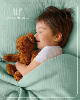 Laynenburg Kinderbettwäsche Musselin 2 teilig aus 100% Baumwolle in 100x135 cm + 40x60 cm, atmungsaktiv & bügelfrei – 3 lagig mit Reißverschluss & Haltebändern