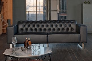 KAWOLA Sofa NILO Ledersofa 3-Sitzer Leder schwarz 77 x 86 x 219 cm