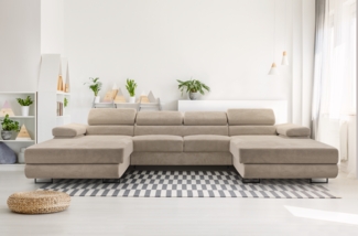 AX LIVING Sofa U Form mit Schlaffunktion – Arborio U 352 cm in Beige