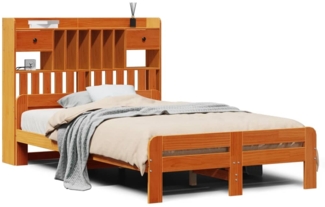 vidaXL Massivholzbett mit Regal ohne Matratze Wachsbraun 135x190 cm 3308899