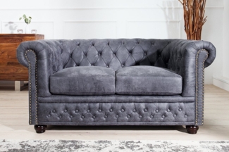 riess-ambiente 2-Sitzer CHESTERFIELD 150cm antik grau · Sofa mit Microfaser-Bezug und Armlehne, Einzelartikel 1 Teile, Knopfheftung · Wohnzimmer-Couch · Federkern-Polsterung · mit Füßen