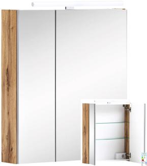 Spiegelschrank 60cm in Eiche-Landhaus DABO-04 mit LED-Beleuchtung, B/H/T: 60/71-75/16 cm