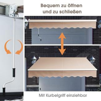 COSTWAY 2,5x2 m Gelenkarmmarkise Sonnenmarkise mit UV- & wasserbeständigem Material, Aluminiumrahmen & -kurbel Khaki