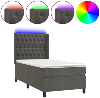 vidaXL Boxspringbett mit Matratze & LED Dunkelgrau 90x200 cm Samt 3139722