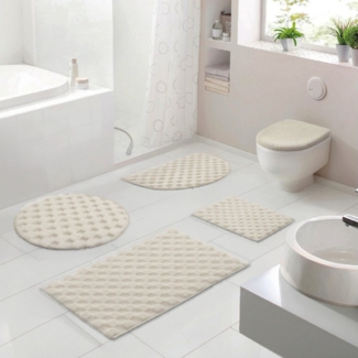 OTTO home Badematte Naala, Badvorleger, Badezimmer Teppich, sehr weich, Höhe 20 mm, rutschhemmend beschichtet, fußbodenheizungsgeeignet, schnell trocknend, Polyester, rechteckig, 3-tlg. Stand-WC Set, Karo-Muster, auch als 2-teiliges Set erhältlich, Mad...