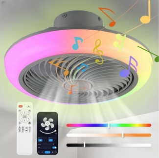 WILGOON Deckenleuchte 50W Leise Deckenventilator mit RGB Beleuchtung, Bluetooth Lautsprecher, Luftzirkulationsfunktion, LED fest integriert, RGB Farbwechsel (3000~6500K), RGB LED Deckenleuchte Dimmbar, 6 Geschwindigkeiten, für Schlafzimmer