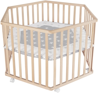 roba Laufgitter hexagonal mit Einlage im Design 'Little Stars' - Höhenverstellbar - Holz natur