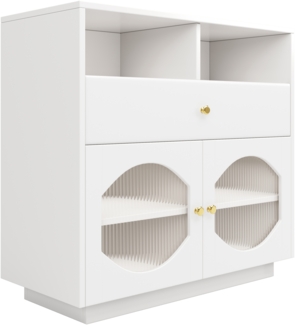 ComfortXL Sideboard mit Glastüren O3099, Holzwerkstoff, Weiß, 100 x 40 x 91 cm
