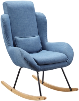 Schaukelstuhl CAPRI Blau Design Relaxsessel 75 x 110 x 88,5 cm, Sessel Stoff / Holz, Schwingsessel mit Gestell, Polster Relaxstuhl Schaukelsessel, Moderner Schwingstuhl, Hochlehner