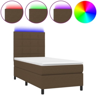 vidaXL Boxspringbett mit Matratze & LED Dunkelbraun 90x200 cm Stoff 3134848