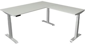 Kerkmann Schreibtisch Sitz-Stehtisch Move 4 silber 180x80x64-129cm mit Anbau elektr. höhenverstellbar lichtgrau