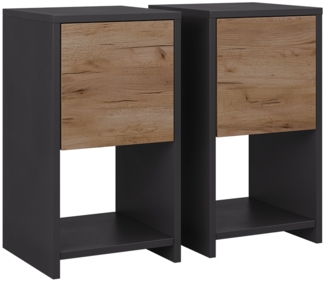 Vicco Nachttisch Anthrazit/Goldkraft Eiche 2er Set, Evo