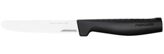 Fiskars Hard Edge Tomatenmesser, Gemüsemesser, Küchenmesser, Messer, 23 cm, Edelstahl, Kunststoff, Schwarz, 1054947
