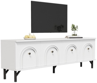 HAUSS SPOLE Lowboard 4-türiges TV-Board –, Soft-Close-Scharniere für Wohnzimmer Weiß (Fernsehtisch,TV-Ständer, Wohnzimmermöbel, 1 St, 4 Türen), 4-türiges TV-Board mit Soft-Close-Scharniere