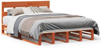 Doppelbett, Betten für Erwachsene, Massivholzbett ohne Matratze Wachsbraun 135x190 cm Kiefernholz de3751