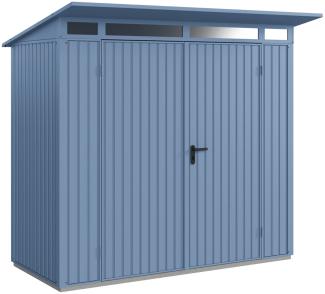 Hörmann Metall-Gerätehaus Berry Classic mit Pultdach Typ 1, 248 x 153 cm, taubenblau, 3,8 m²,2-flüglige Tür