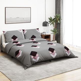 vidaXL Bettwäsche-Set, Baumwolle grau / rosa, 240x220 cm