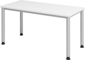 bümö Schreibtisch H-Serie höhenverstellbar, Tischplatte 140 x 67,2 cm in weiß, Gestell in silber, HS6-14-W-S