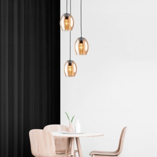 MeLiTec LED Pendelleuchte DP30, LED wechselbar, warmweiß, Hängeleuchte Amberglas, moderne Pendellampe 3-flammig, Hängelampe rund