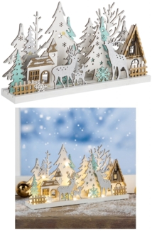 Winterkulisse Holz Silhouette mit 15 Warm-Weißen LED´s 30cm 54902