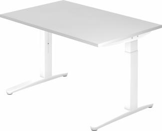 bümö® Design Schreibtisch XB-Serie höhenverstellbar, Tischplatte 120 x 80 cm in weiß, Gestell in weiß