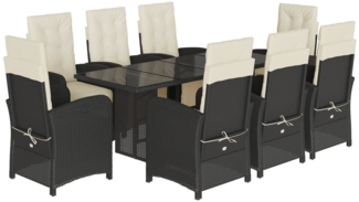 vidaXL 9-tlg. Garten-Essgruppe mit Kissen Schwarz Poly Rattan 3212487