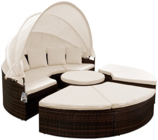 Casaria Sonneninsel Braun, 230cm Sonnenliege Polyrattan Faltdach Wetterfest Kissen Gartenliege