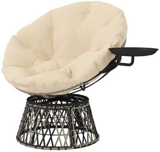 Outsunny Gartensessel mit Kissen (360° drehbar Korbsessel, 1-St, Papasansessel aus Rattan), Durchmesser 90 cm, für Wohnzimmer Garten Balkon Beige