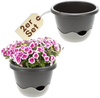 GarPet Blumentopf 2x Blumentopf Hängeampel Blumenampel inkl. Kette 30 cm anthrazit