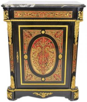 Casa Padrino Barock Boulle Kommode Schwarz / Gold / Rot mit Marmorplatte 95 x H105 cm - Möbel Schrank Sideboard
