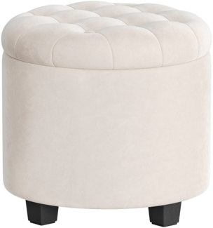 SONGMICS Sitzhocker rund, Fußhocker mit Stauraum, Schminkhocker mit Füßen, 45 x 45 x 44,5 cm, Samt, bis 150 kg belastbar, für Wohnzimmer Schlafzimmer, cremeweiß