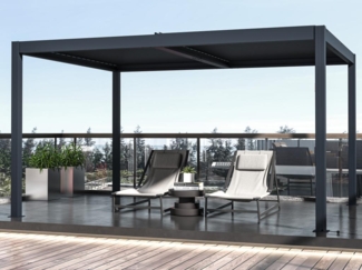 Vente-unique - Terrassendach bioklimatisch freistehend elektrisch aus Aluminium mit verstellbaren Lamellen - 12 m² - Anthrazit - AMADORA