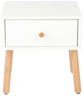 Nature Kid Nachttisch Lina Nachtkommode für Kinderzimmer, Kiefer & Weiß, Praktischer (Packung, 1 Nachtkommode), Robuster Nachttisch mit Stauraum