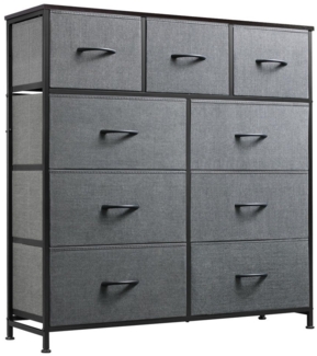 WLIVE Kommode kleiderschrank, 9 Schubladen mit Griffen, (Stauraumschrank Kommode mit Stoffschubladen), Modernes Sideboard, 100 × 30 × 102 cm, Vintagebraun-Schwarz