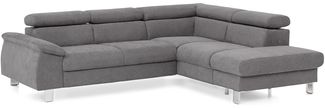 Mivano Ecksofa Micky mit Ottomane / L-Form-Sofa mit Schlaffunktion, Stauraum und Kopfteilverstellung / 249 x 72 x 207 / Velours, Dunkelgrau