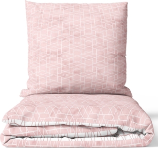 Leonado Vicenti Bettwäsche Baumwolle fein gewebt, Renforcé, 4 teilig, modernes Rauten Design in Rosa Weiß
