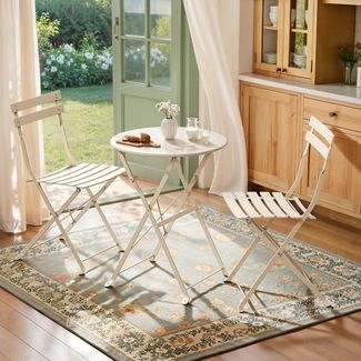 SONGMICS Balkonmöbel 3-teilig, 1 Klapptisch mit 2 Stühlen, Gartenmöbel-Set, aus Stahl, für Balkon, Terrasse, beige