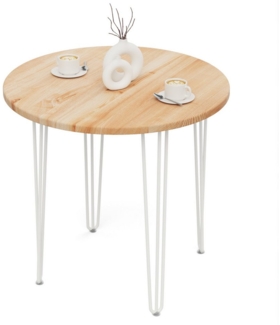 LAMO Manufaktur Esstisch Tisch rund 80 cm Stärke: 28mm, Farbe: Natur, Beine: Elfenbein (1 Tisch), Holztisch rund, Esstisch für 2 Personen Runder Tisch für Küche