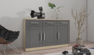 Kommode Sideboard PARIS 3F-3S Wohnwand Wohnzimmer Anbauwand Grau + Sonoma Eiche