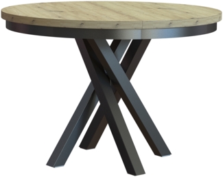 MEBLINI Esstisch Rund Ausziehbar aus Metall - 100-138x77 cm - CHRIS - Artisan Eiche/Schwarz Matt - Loft - Esszimmertisch Modern - Küchentisch - Ausziehtisch - Round Dining Table - Esszimmertische