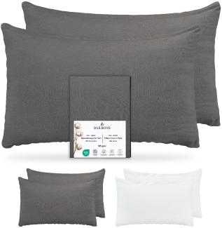 Barbons Kissenbezug 50x80 Anthrazit 2er Set – 165 g/m² Oeko-TEX Zertifiziert Kopfkissenbezug 100% Jersey Baumwolle weiche Kissenbezüge Kissenhülle mit Reißverschluss (50x80-Anthrazit)