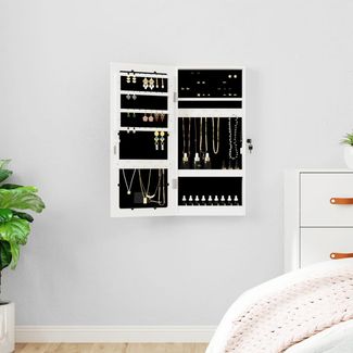 Schmuckschrank, Spiegelschrank mit LED-Beleuchtung Wandmontage Weiß
