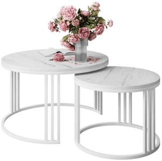 Lookway Couchtisch LORI 2in1 LEVANTO mit Marmorimitat-Platte (2er Set), Durchmesser: ⌀70 cm und ⌀50 cm