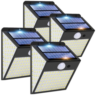 MUPOO LED Außen-Wandleuchte 128/170LED Solarleuchte 300°Weitwinkel Solar Wandleuchte Gartenleuchte, wasserdicht 3-seitig weitwinklig 170LEDs, Drahtlose für Außen Veranda Garten Haustür Hof