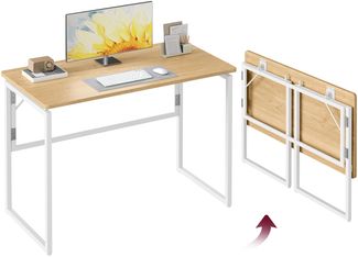 VASAGLE Klapptisch, Kleiner Schreibtisch klappbar, Computertisch, Tischplatte aus einem Stück, abgerundete Ecken, Tisch für Homeoffice, Schlafzimmer, 100x50 cm, natureichenfarben LWD152YD01