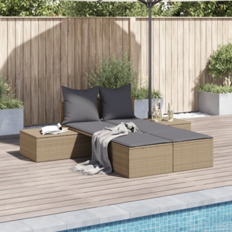 vidaXL Doppel-Sonnenliege mit Auflagen Beige Poly Rattan 368392